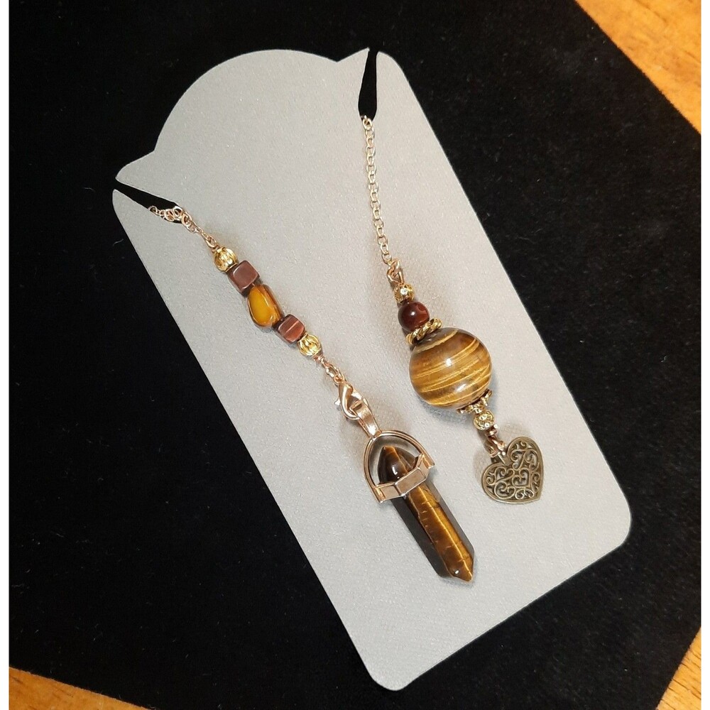 Handmade Heart Charm Tigers Eye Dowsing Pendulum